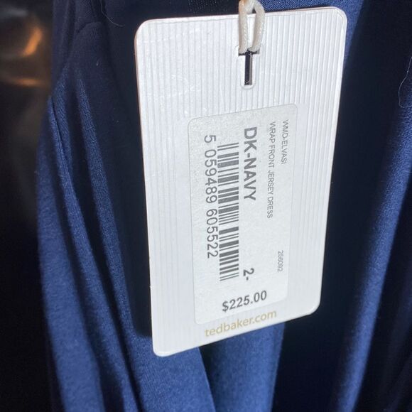 Ted baker London elvasi wrap front jersey dress blue puff sleeve drapey new 6us - Picture 8 of 9